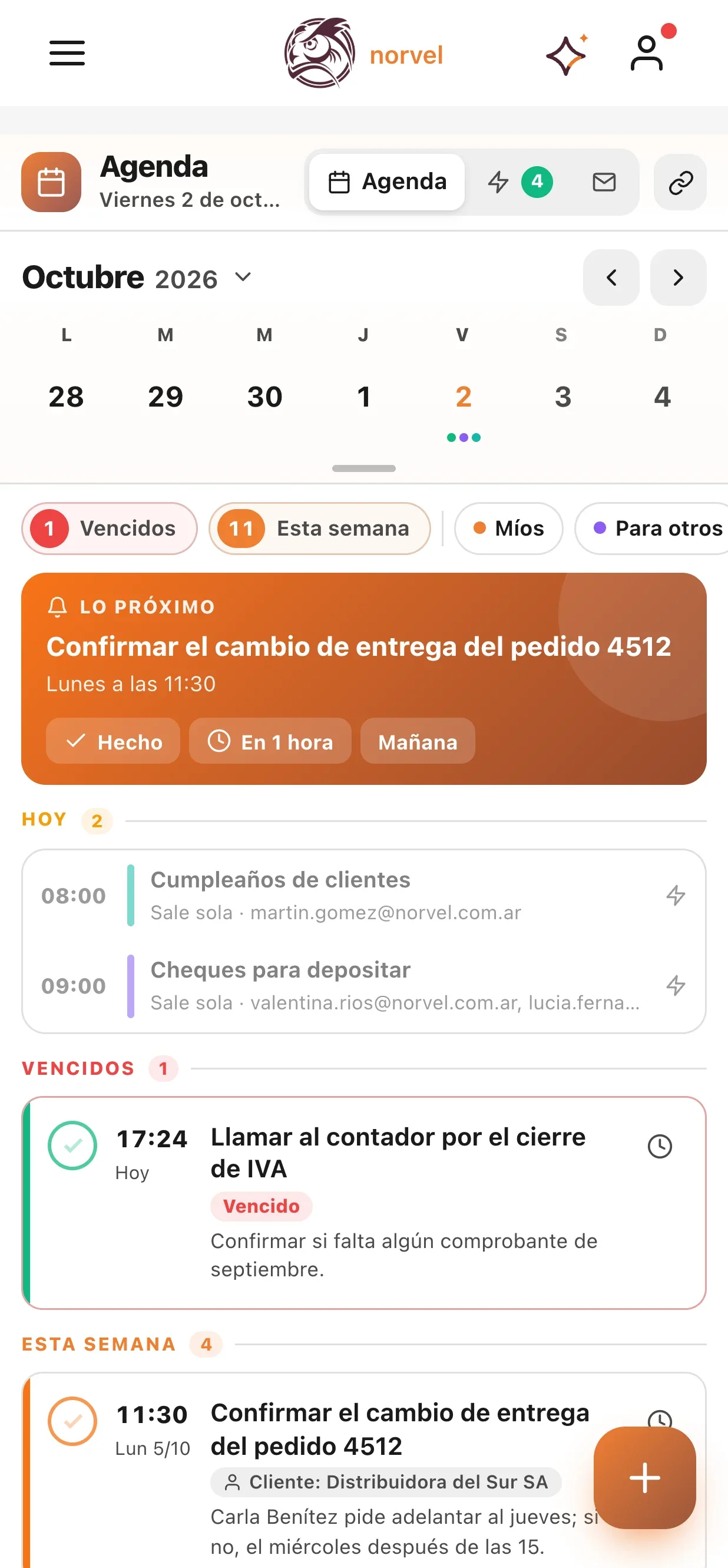 Sabio Go en Android: la agenda